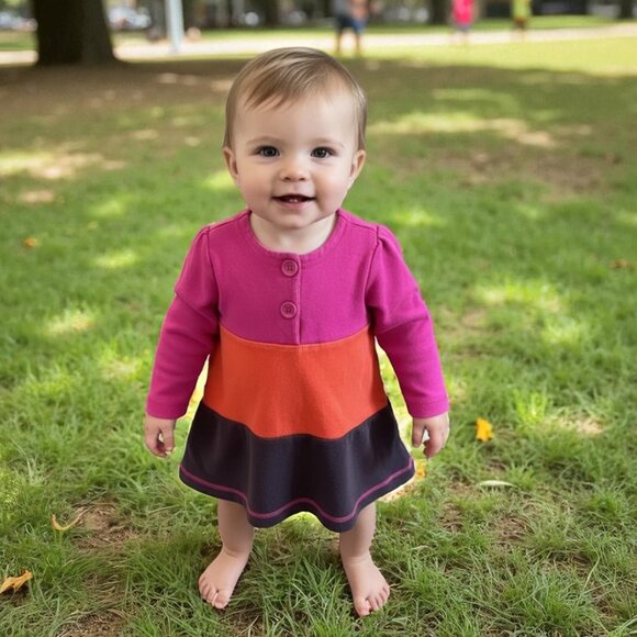 Baby Gap Pink, Orange, Brown Colourblock Long Sleeve Dress 18-24 Months - Picture 8 of 8